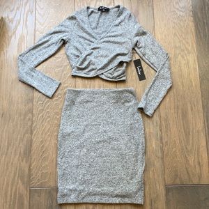 Grey sweater top and skirt set NWT